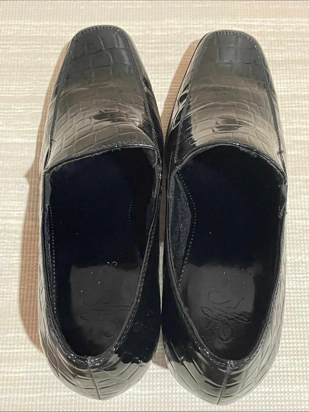 Black Croc-Embossed Block Heel Loafers - Women's
